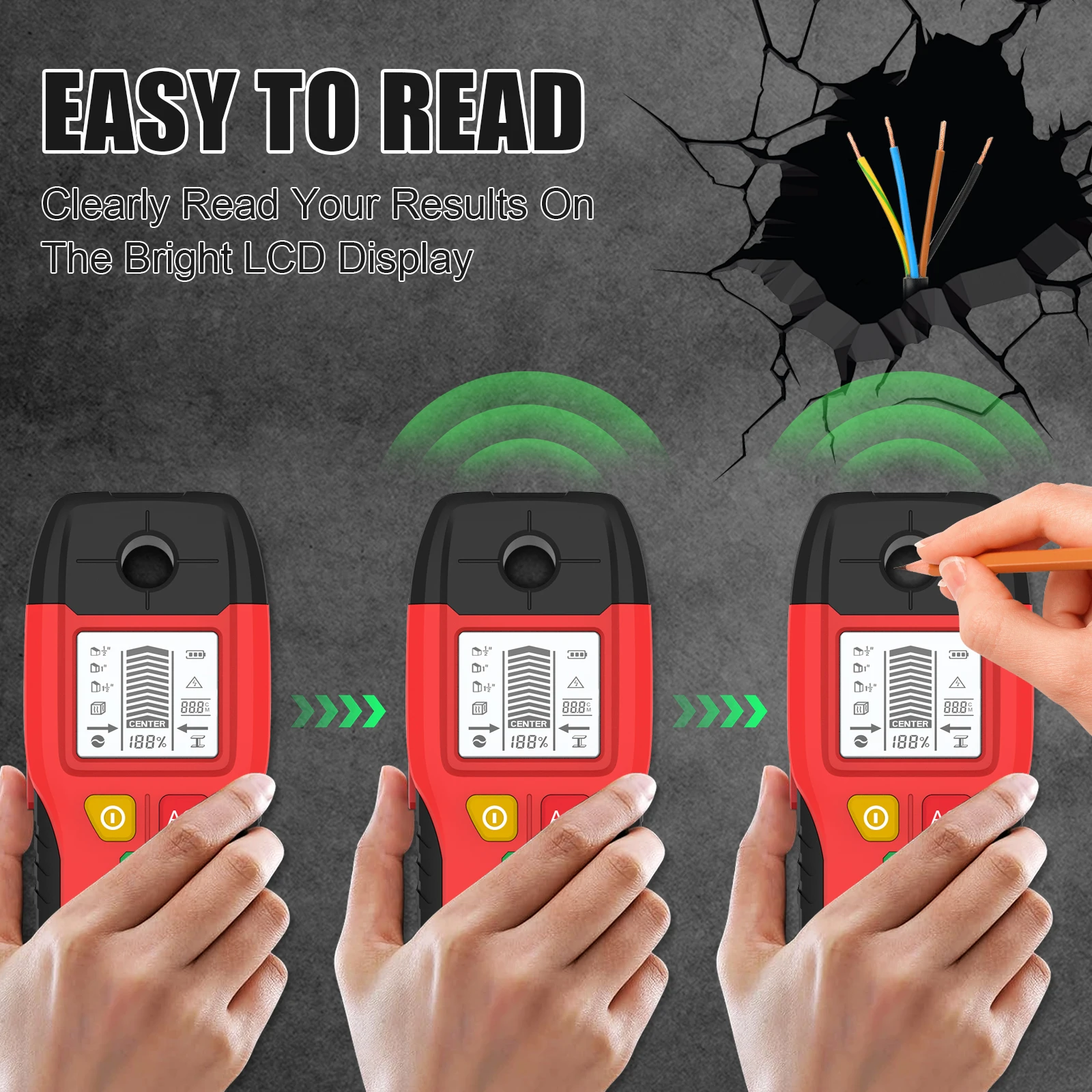 New Stud Finder Wood Studs Metal Detecion Detection of live cable Metal Depth Measurement Finder Wall Detector Scanner Precise