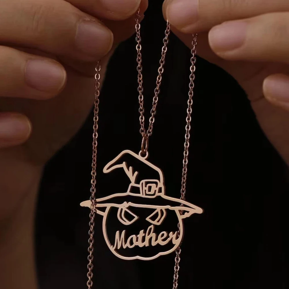 

Custom Halloween Pumpkin Necklace Personalized Name Necklaces for Women Men Punk Jewelry Gift Collares Para Mujer