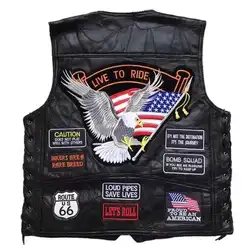 Motorcycle Style American Classic Harley Motorcycle Riding Leather Vest For Men's Camisole Embroidered Badge Design