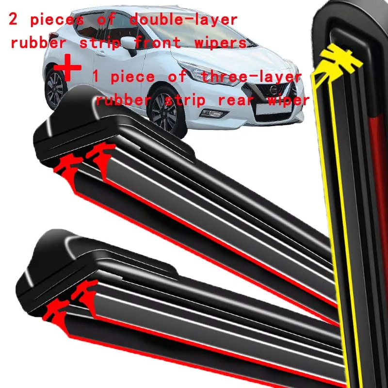 

For Nissan Micra K14 2016-2023 2017 2018 2019 Wiper Front & Rear Wiper Blades Windshield Windscreen Window Brushes 26"+14"+9"