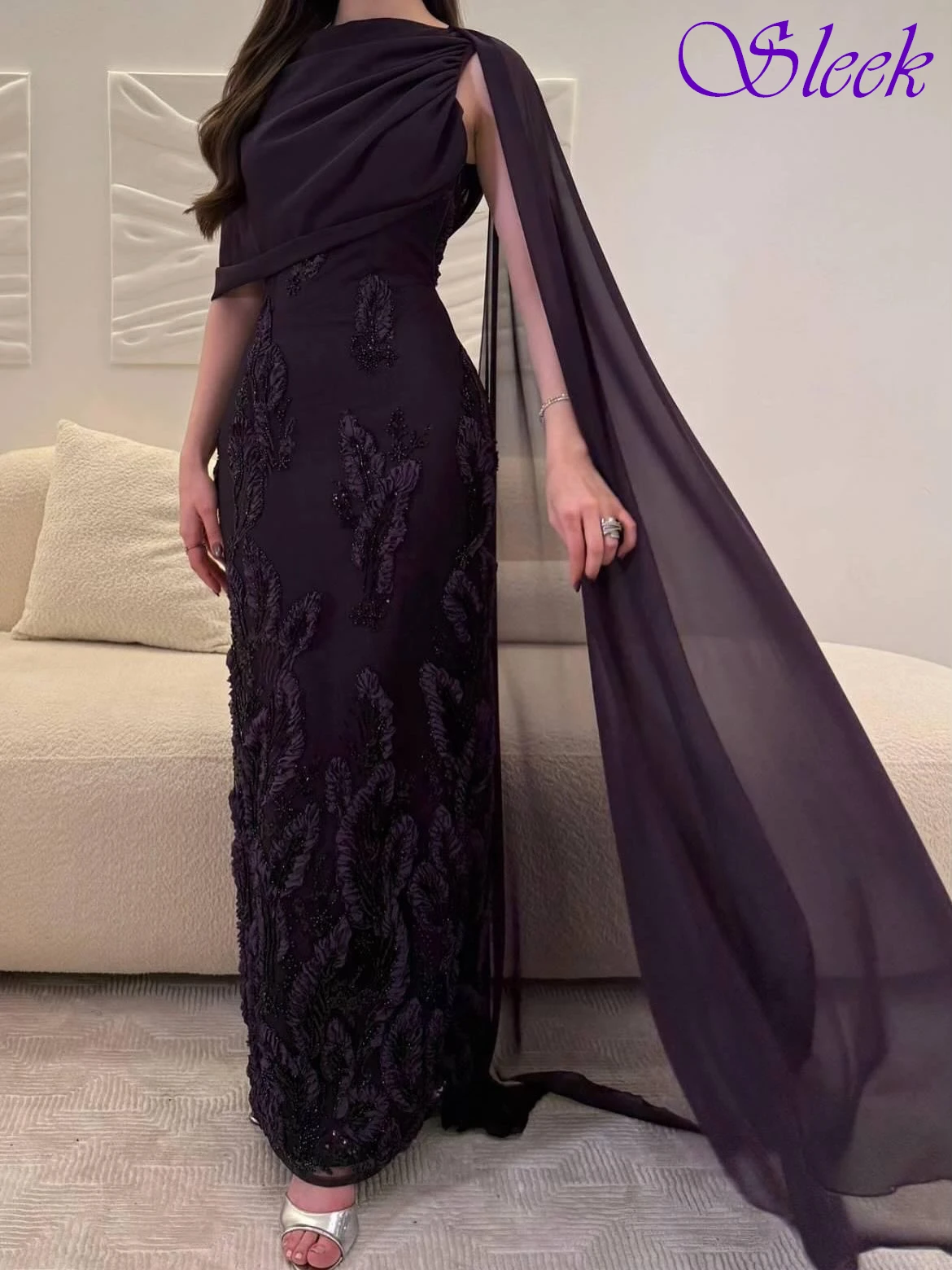 

Customized Straight Crew Neck Elegant Temperament Evening Dress Delicate Bespoke Occasion Gowns Modern Fashion Party Dress