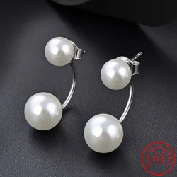 Solid 925 Sterling Silver Woman's New Jewelry Fashion U Shape Pearl Stud Earrings FQL23706