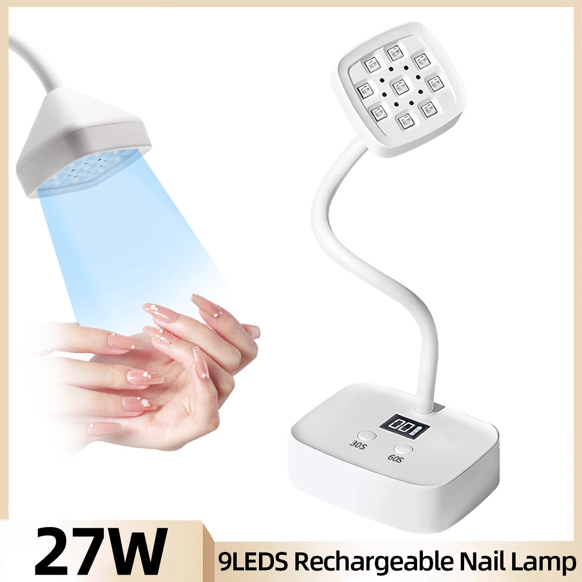 27W sem fio lâmpada de unhas LED UV secador de unhas recarregável sensor automático controle de toque secagem rápida luz de unhas 360 °   Candeeiro de mesa dobrável