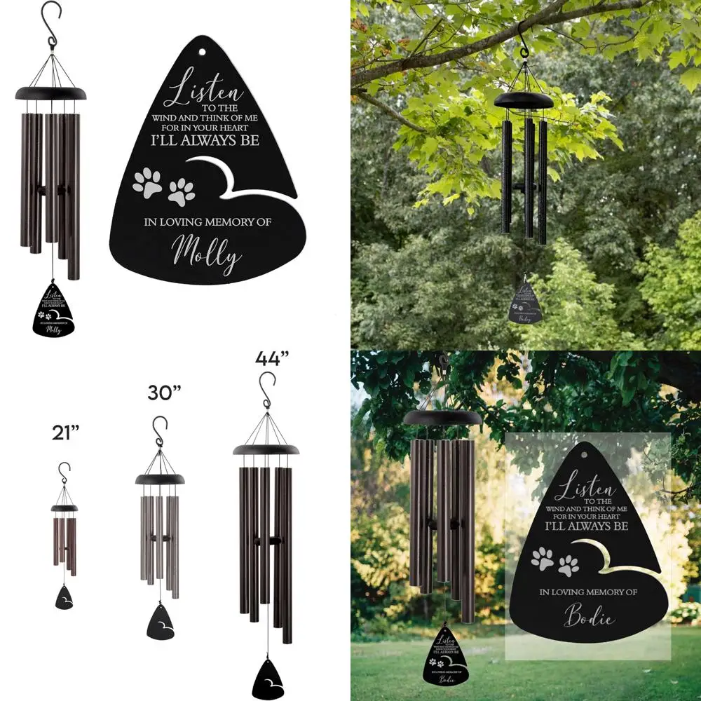 

customized 30" silver wind chime for pet memorial, honoring breeze