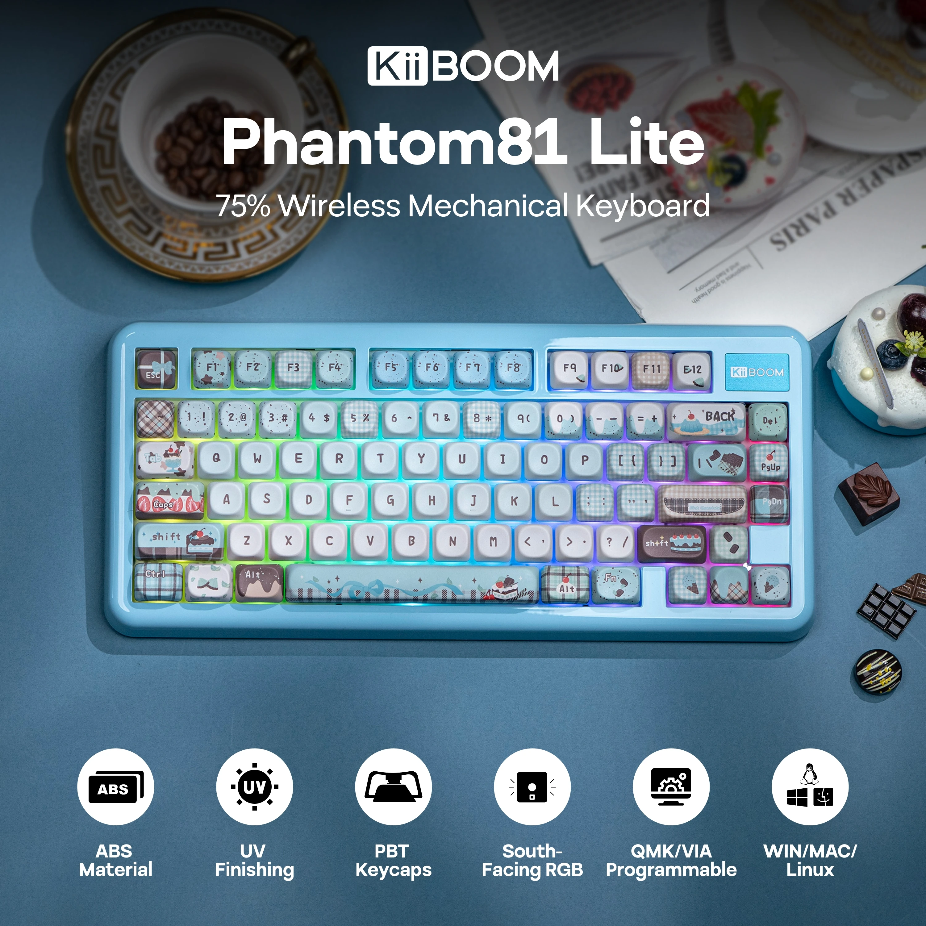 KiiBOOM Phantom81 Lite QMK/VIA 75% Hot-Swap Gasket Wired/BT/2.4GHz