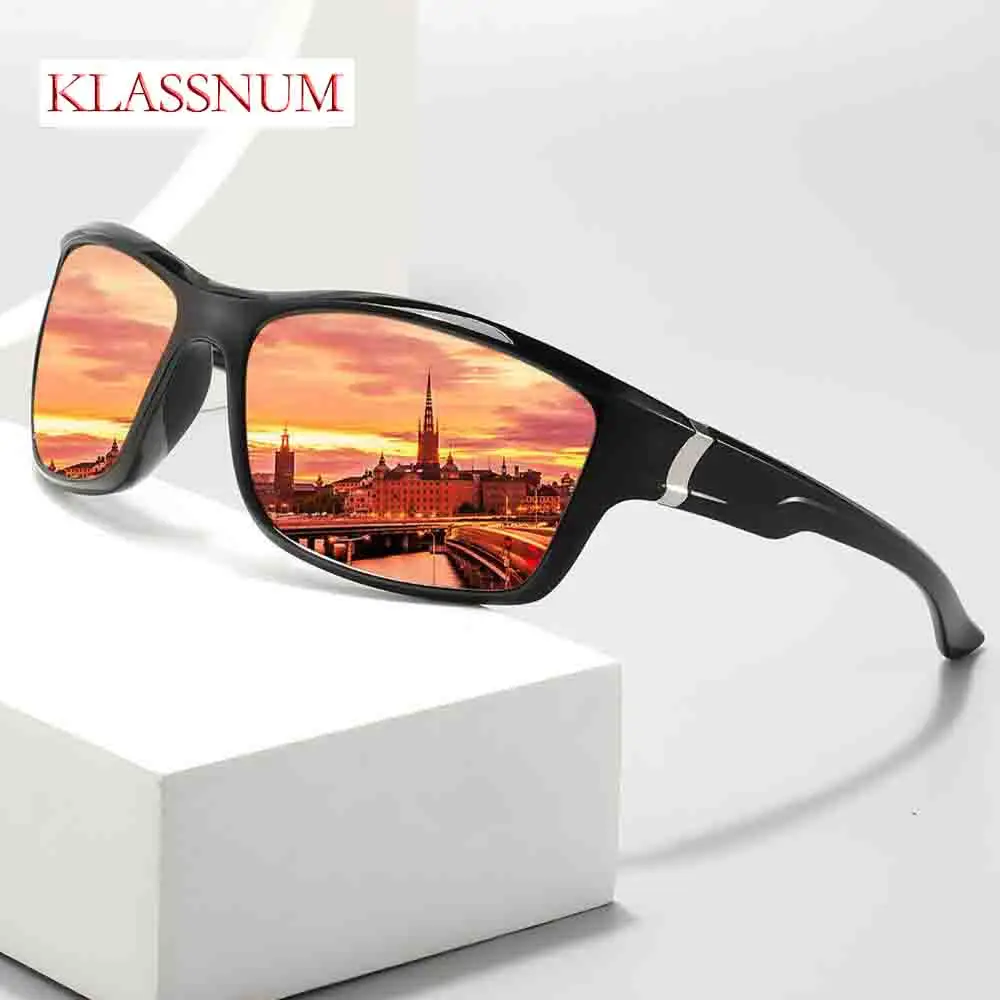 

KLASSNUM Polarized Sunglasses Men Square Night Vision Driving Glasses UV400 Fishing Eyewear Outdoor Sport Shades Travel Goggle