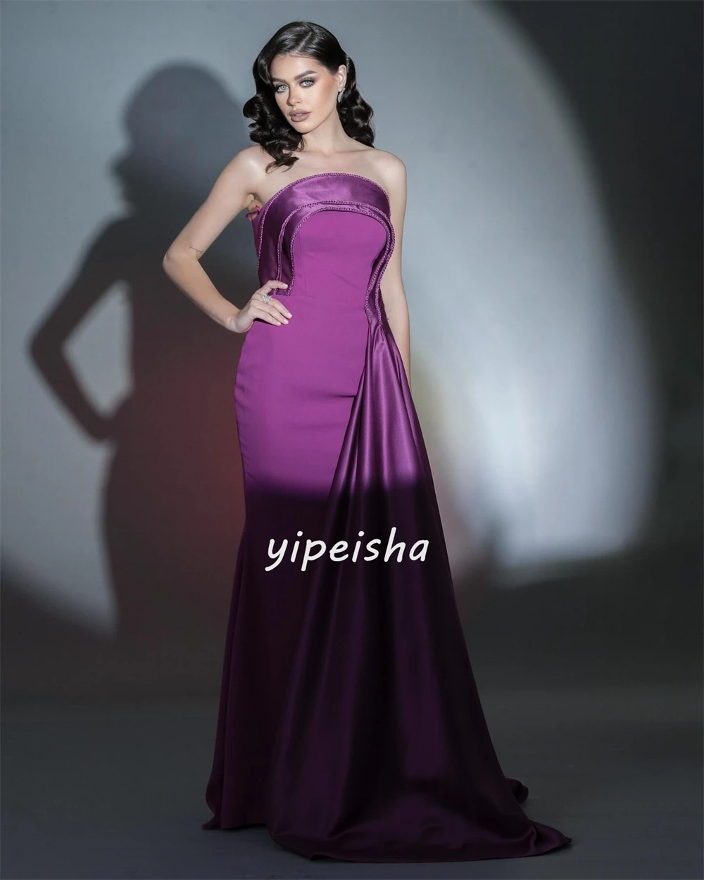 Jersey Pleat Valentine's Day A-line Strapless Bespoke Occasion Gown Long Dresses