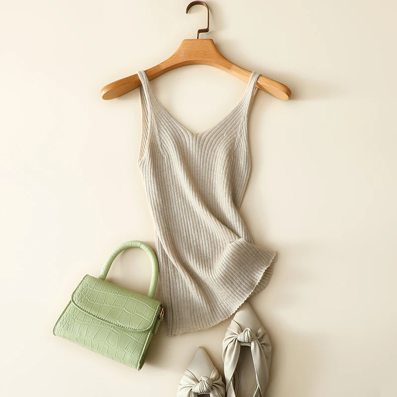 masigoch autumn casual ribbed knit 100% cashmere camisole