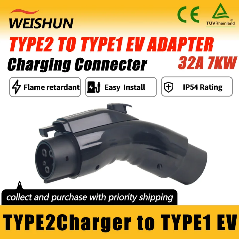 

TYPE2 TO TYPE1 EV Adapter Electric Vehicle Charger Connecter for 16A/32A TYPE2 Charger To TYPE1 Electric Car 1/3 Phase Adapter