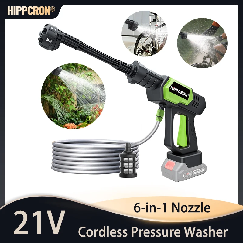 Hippcron 21v Car Water Gun Car Washing Tool 180w with Water Pipe Hose Foam Cannon Windows Cleaning Watering Garden NO Battery