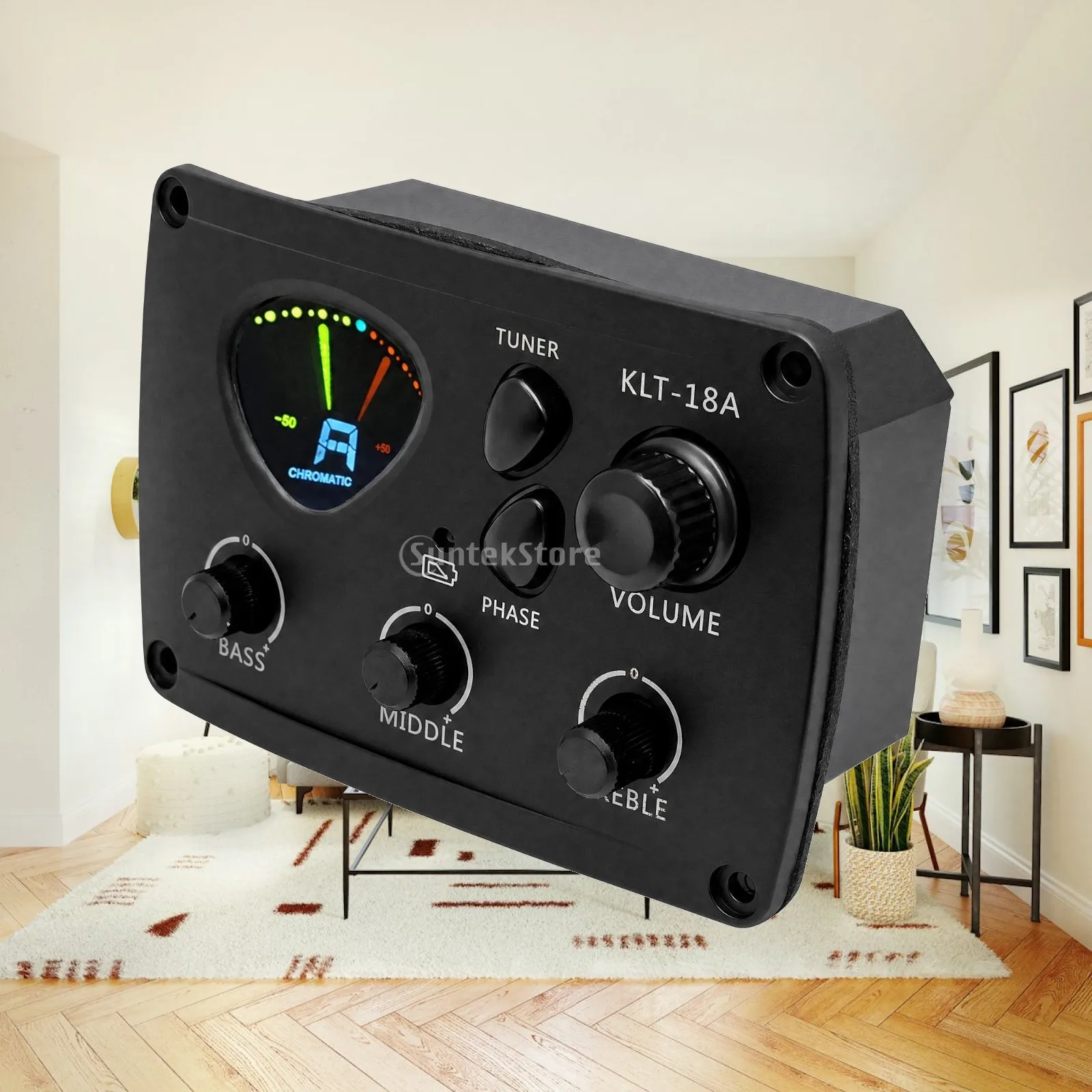 KLT-18A Acoustic Guitar Pickup and Preamplifier Volume Control 3-Band EQ Preamp System with Built-in Chromatic Tuner