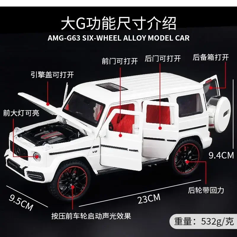 1:24 Mercedes-Benz G63 Off-Road Auto Simulatie Diecast Metalen Legering Model Auto Geluid Licht Pull Back Collectie Kids Speelgoed Cadeau X59