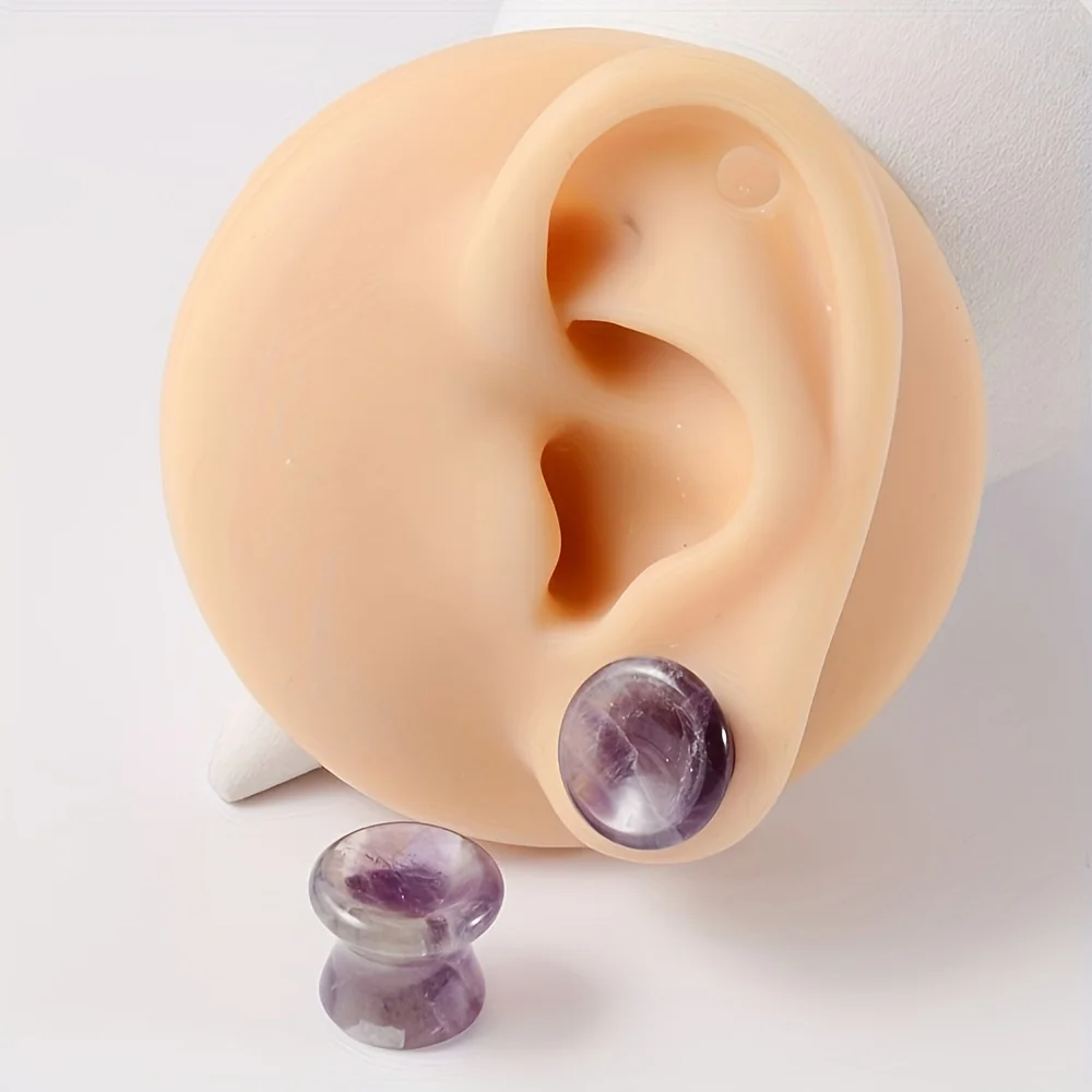 1pc New Design Amethyst Stone Concave Ear Plug Double Flare Solid Gauge Expander Stretching Earring Body Piercing Jewelry 6-16mm