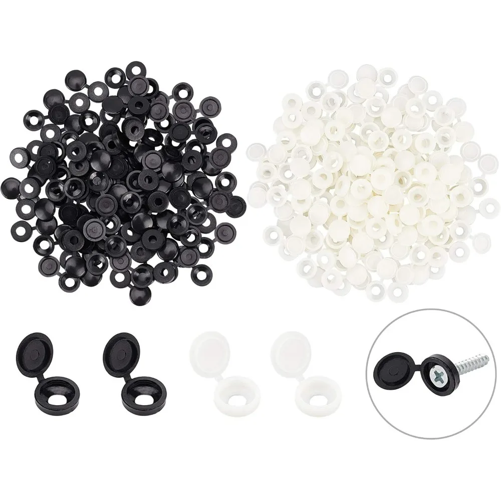 700 Packs Hinged Screw Cover Caps Plastic Screw Caps Fold Screw Snap Covers Washer Flip Tops (Black and White)