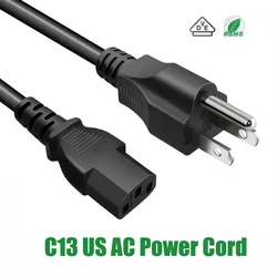 1.5Meter 10A 125V US AC Power Cable C13 3Pin 0.75/1/1.5/2.5 Square American Standard Power Cord for Computer Household Appliance