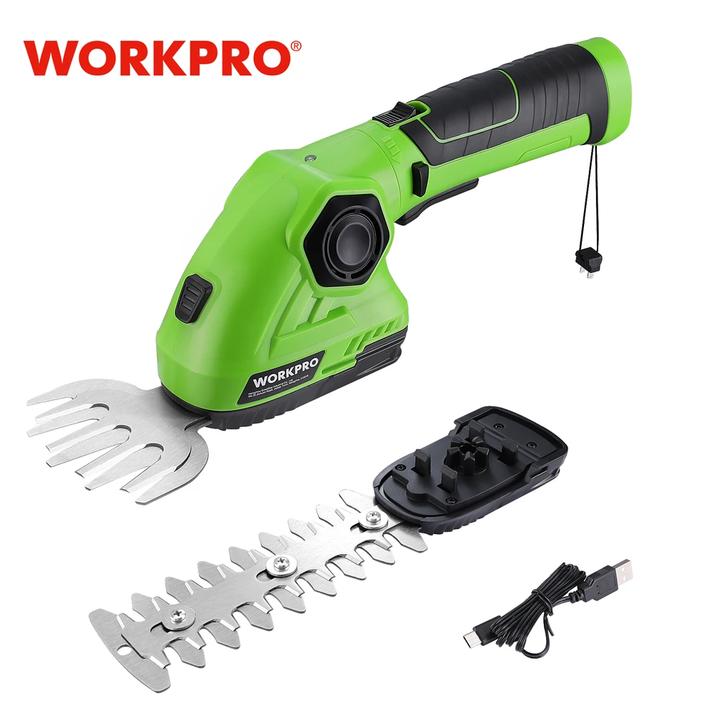 WORKPRO 7.2V Cordless Hedge Trimmer Grass Shear Electric Shrubbery Cutter Portable Cutter Trimmer 2 in1 Rechargeable Garden Tool