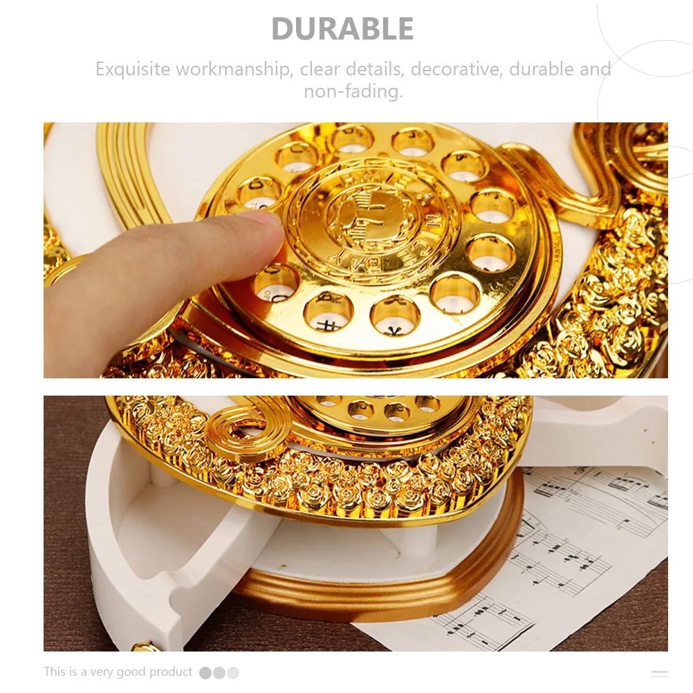 

1pc Retro Telephone Decorative Musical Box Desktop Home Office Decor Storage Case Clear Melody Play Gift Idea For Family