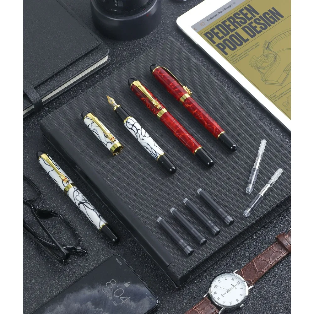 1 Metal Fountain Pen for Business and Office Use, Promotional Gift Pen, Marble Appearance Style, Mature and Elegant Design, Includes Ink Converter, No Ink Included