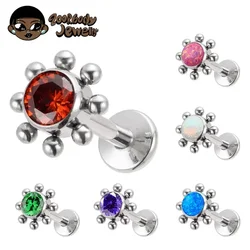 Pendientes de titanio G23 para mujer, Piercing de ópalo, CZ, Labret, roscado interno, venta al por mayor, Tragus, cartílago, previene el alérgico