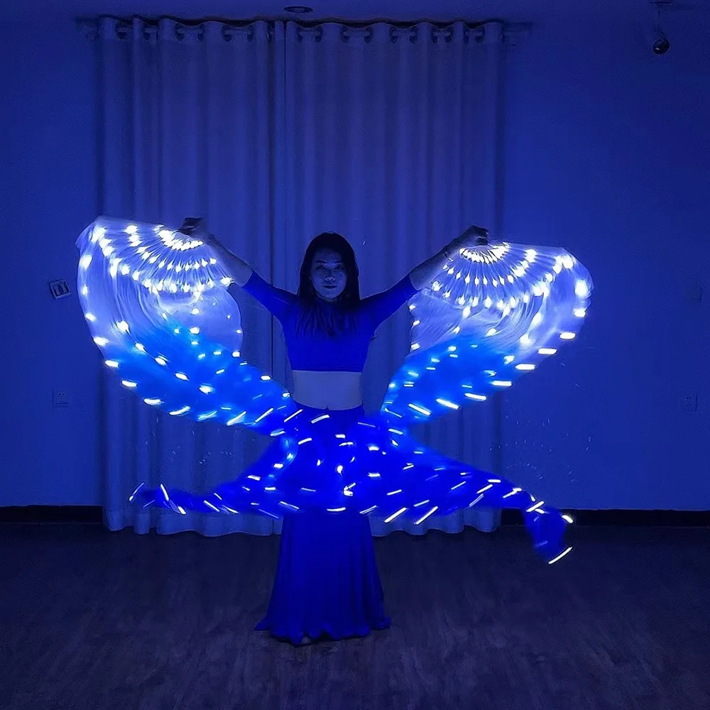 Belly Dance Accessories Silk Veil Fan With 180cm Long Blue and White LED Lights Practice and Stage Performance Dance Costumes