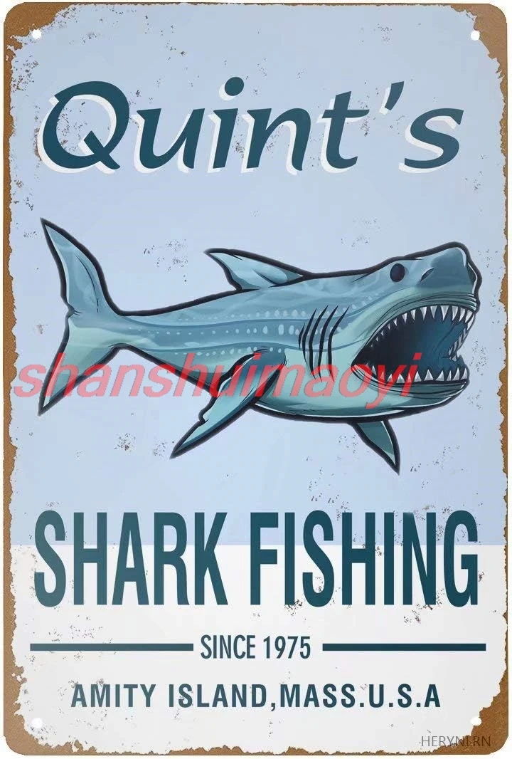Retro Tin Signs Vintage Style Art Jaws 80s Movie Poster Shark Fishing Metal Sign Iron Painting for Indoor & Outdoor Home Ba sign