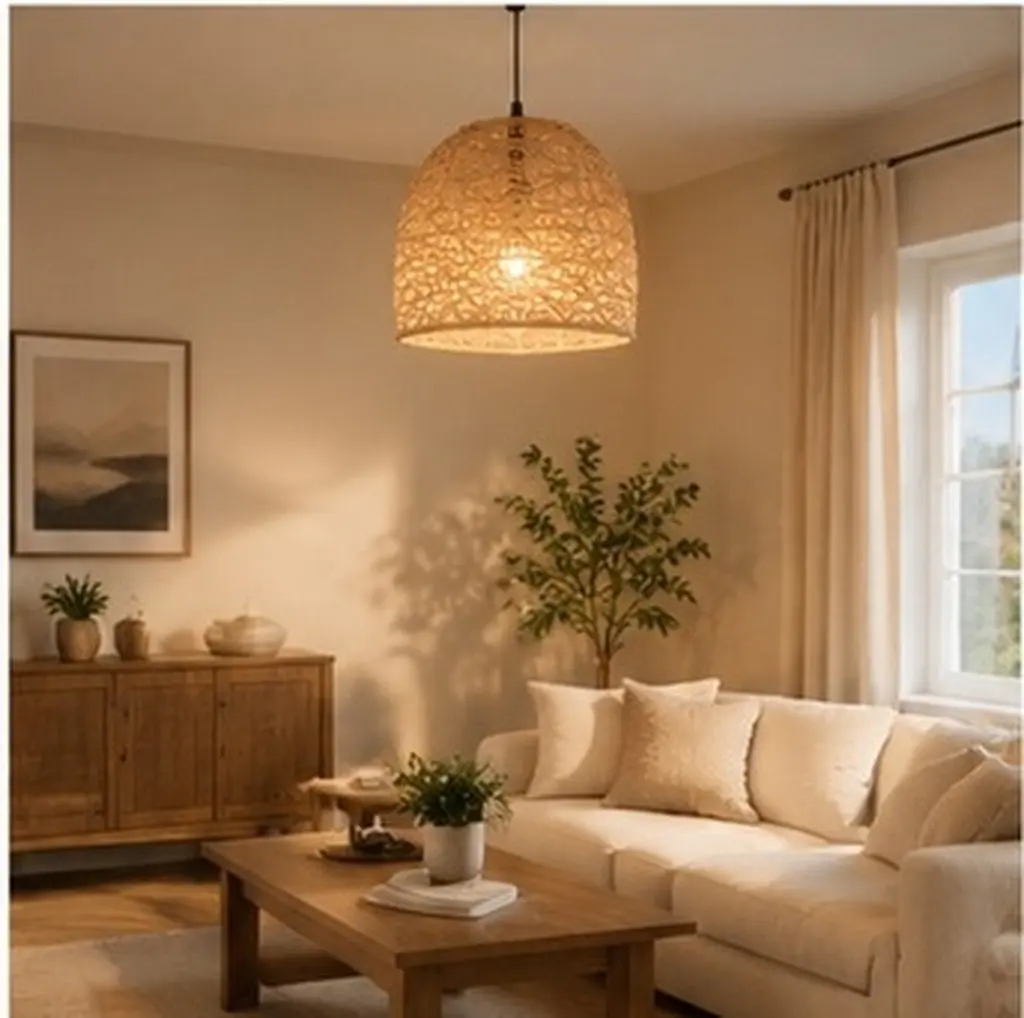 Modern Boho Lampshade Imitation Rattan Woven Light Shade for Ceiling Lamps Floor Lamps Rustic Kitchen Dining Room Farmhouse
