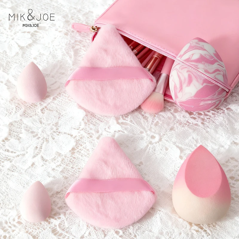 6Pcs Pink Gradient Makeup Blender Set: Small Droplets, Triangles, Large Blender & One-Cut Sponge for Flawless Finish