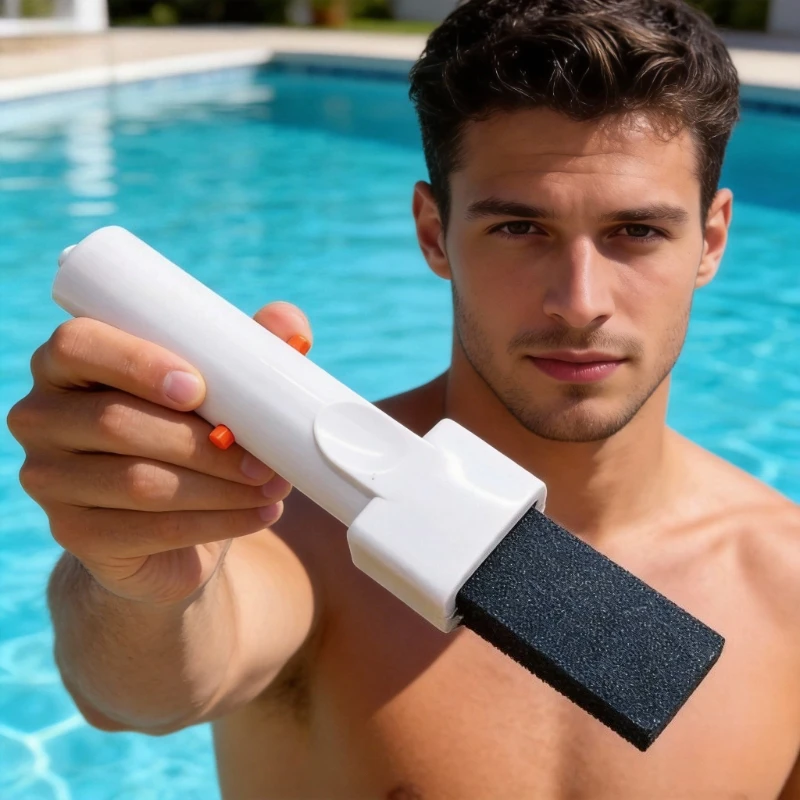 1PC Pumice Stick with V-Clamp Pool Cleaning Head for Removing Rust Stains Calcium Deposits on Pool Tiles - Pool Maintenance Tool