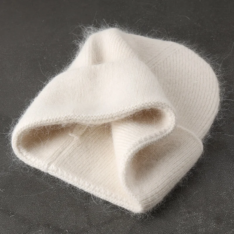 2024 Angora-Wintermütze für Damen, Kaninchenfell, flauschig, gestrickt, Mütze, Mütze, weiblich, weich, warm, SKI, Skullies, Mützen – Detail 7