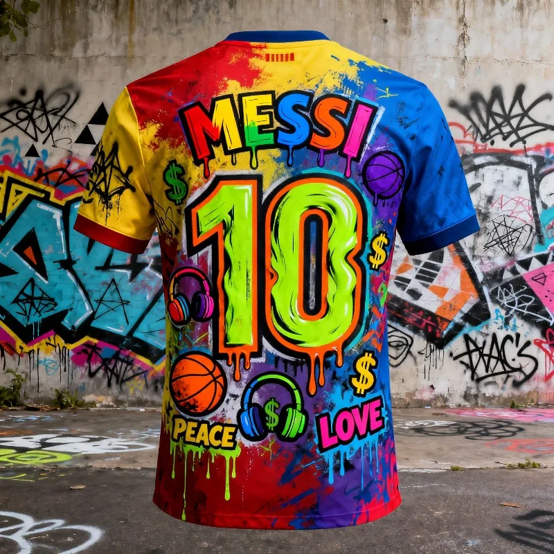 NO.10 Graffiti traje de fútbol Fan edición conmemorativa 3D impreso deportes ocio seco y transpirable camiseta para hombres y mujeres