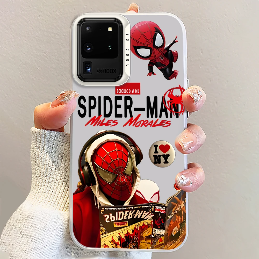 MINISO M-Marvel S-SpiderMan Cool Laser Phone Case for Samsung S24 23 22 ULTRA A25 33 32 34 S PLUS IMD Shockproof Silicone Coque