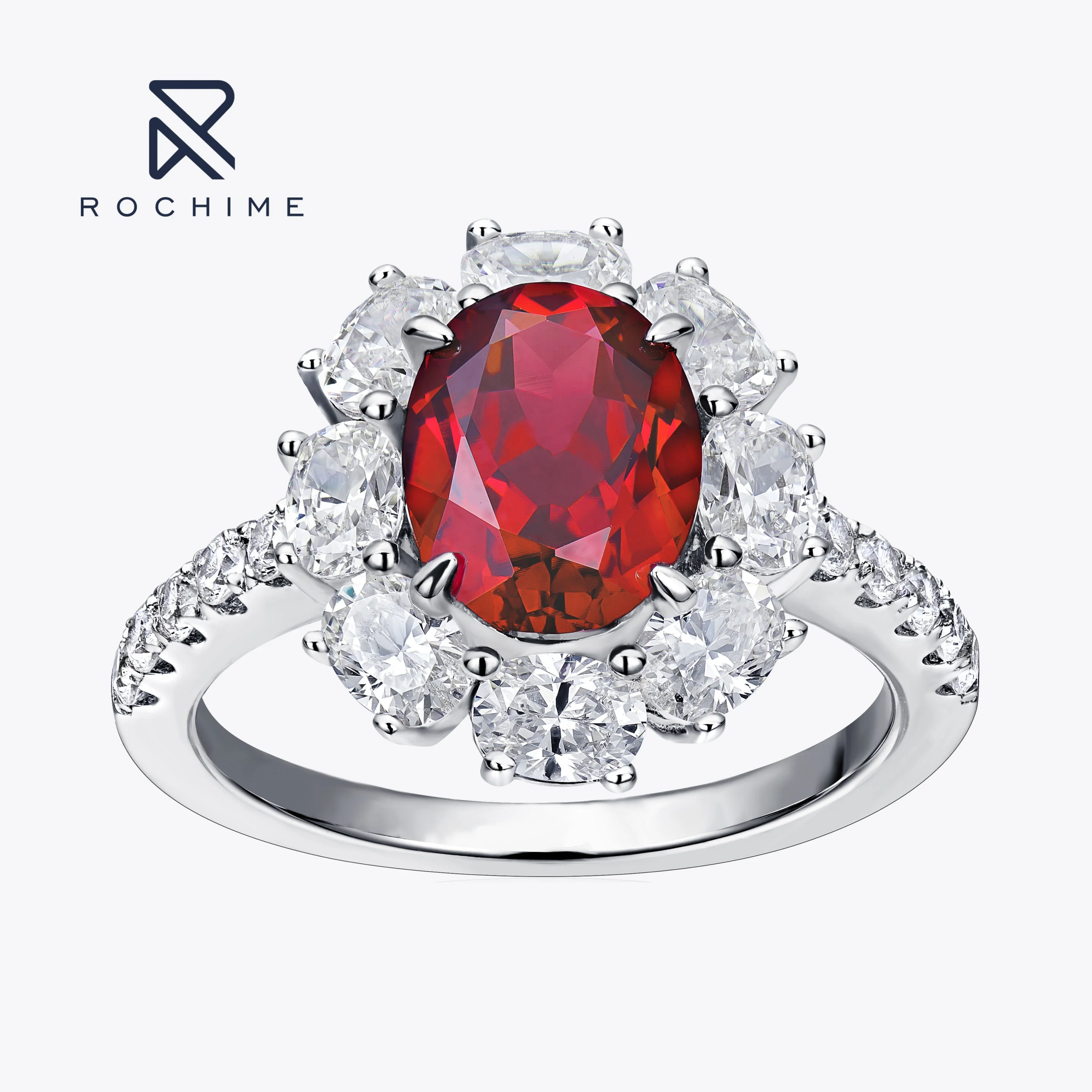 

Rochime Luxury Flower Cluster Oval Cut Synthetic Ruby Rings 925 Sterling Silver Gold Plated 5a Zircon Jewelry For Women