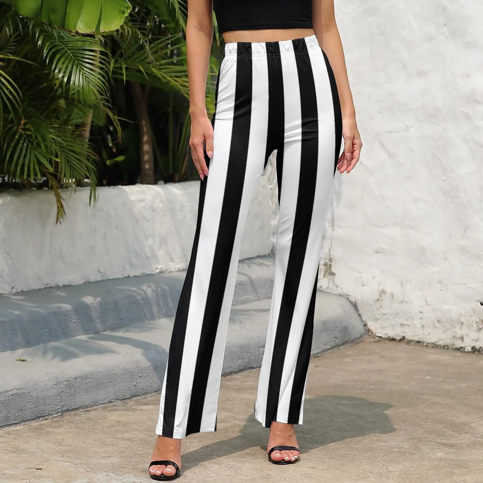 Classic Striped Pants Black White Stripes High Waist Sexy Flared Trousers Daily Pattern Streetwear Pants Gift