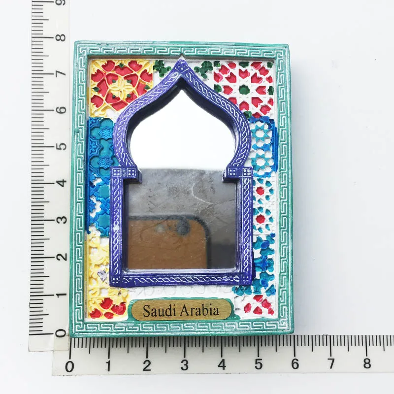 Saudi Arabia Exquisite Resin Carved Mirror Frame Fridge Magnet Decorative Tourism Souvenir Message Sticker Crafts