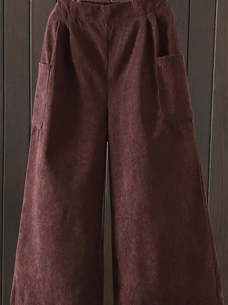 

Зимние драпированные вельветовые широкие брюки с высокой талией, повседневная верхняя одежда, универсальные удобные женские брюки из модного фарфора