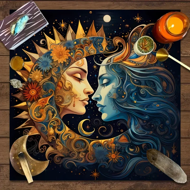 

Скатерть для алтаря VIKAMA Neon Psychedelic Sun Moon Tarot, ритуальная скатерть Инь-Ян, коврик для медитации и гадания по Таро