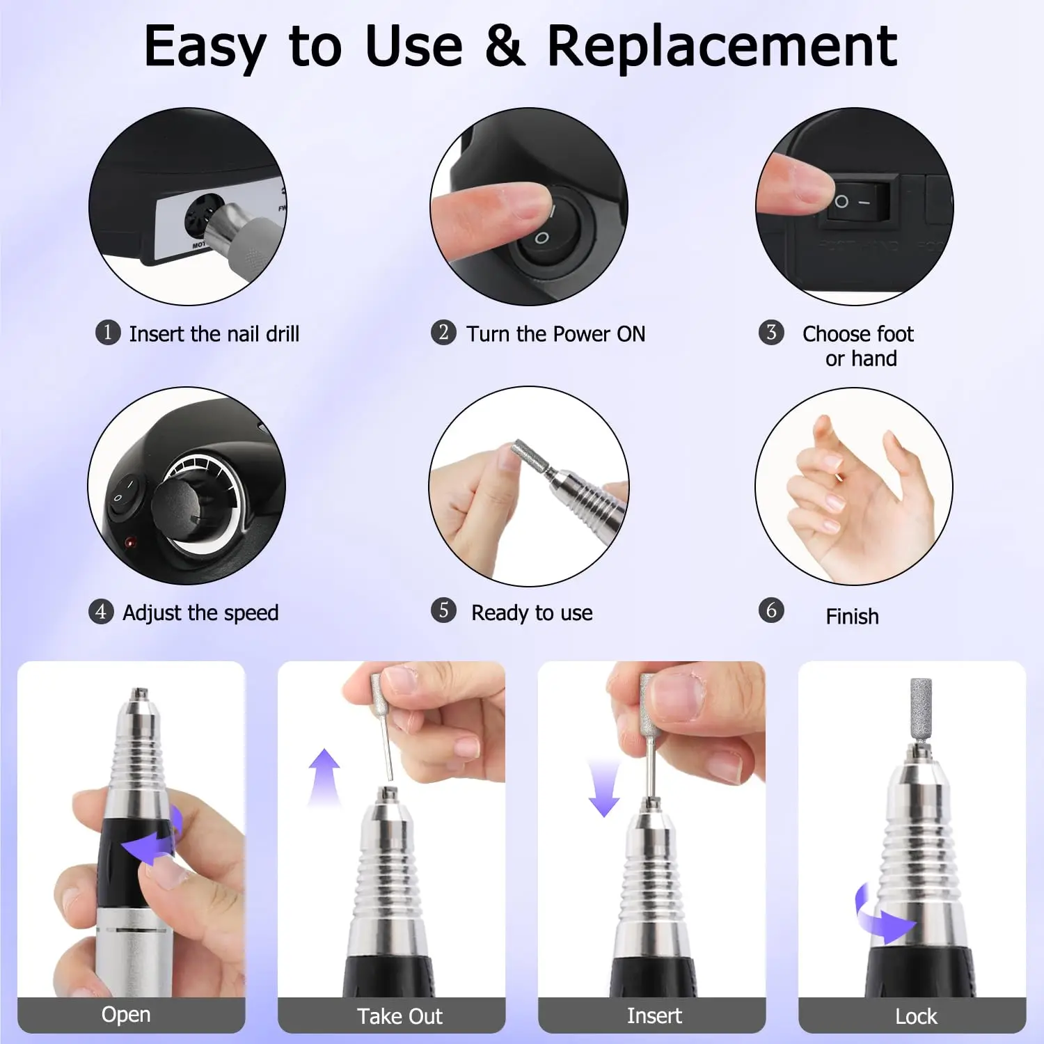 Linmanda broca de unhas acrílica-broca elétrica de unhas com pedal e arquivo conjunto de manicure arquivo de unhas elétrico com brocas de prego