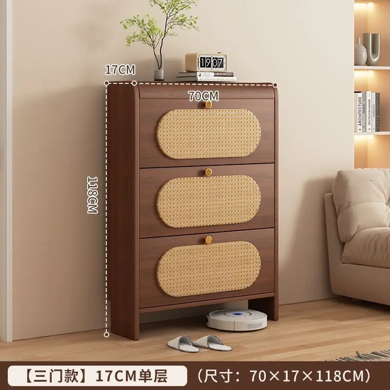 

Medieval ultra-thin tipping bucket rattan shoe cabinet popular after door integrated solid wood shoe rack for the secret cabinet