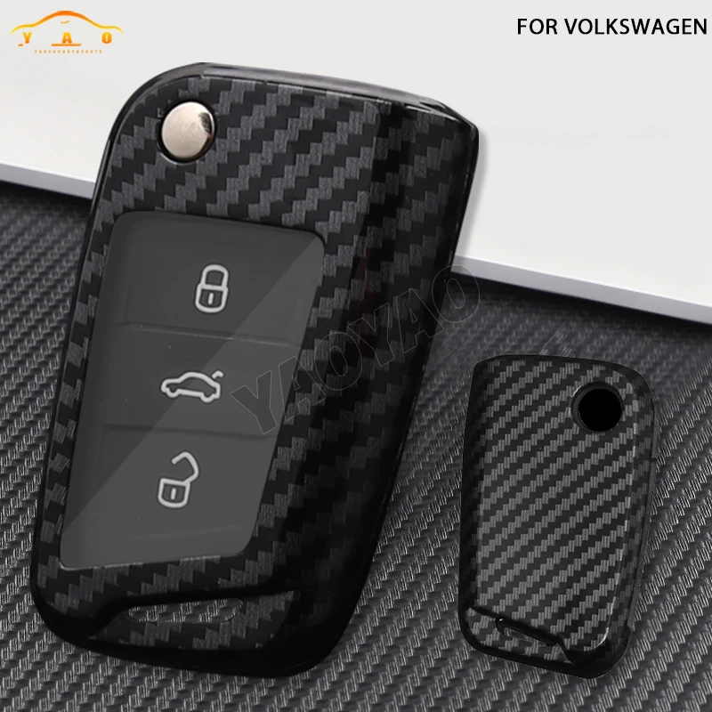 

Carbon Fiber Car Key Case Cover For Volkswagen Polo Golf 7 MK7 Tiguan passat For Skoda Octavia Kodiaq Karoq For Seat Ateca Leon