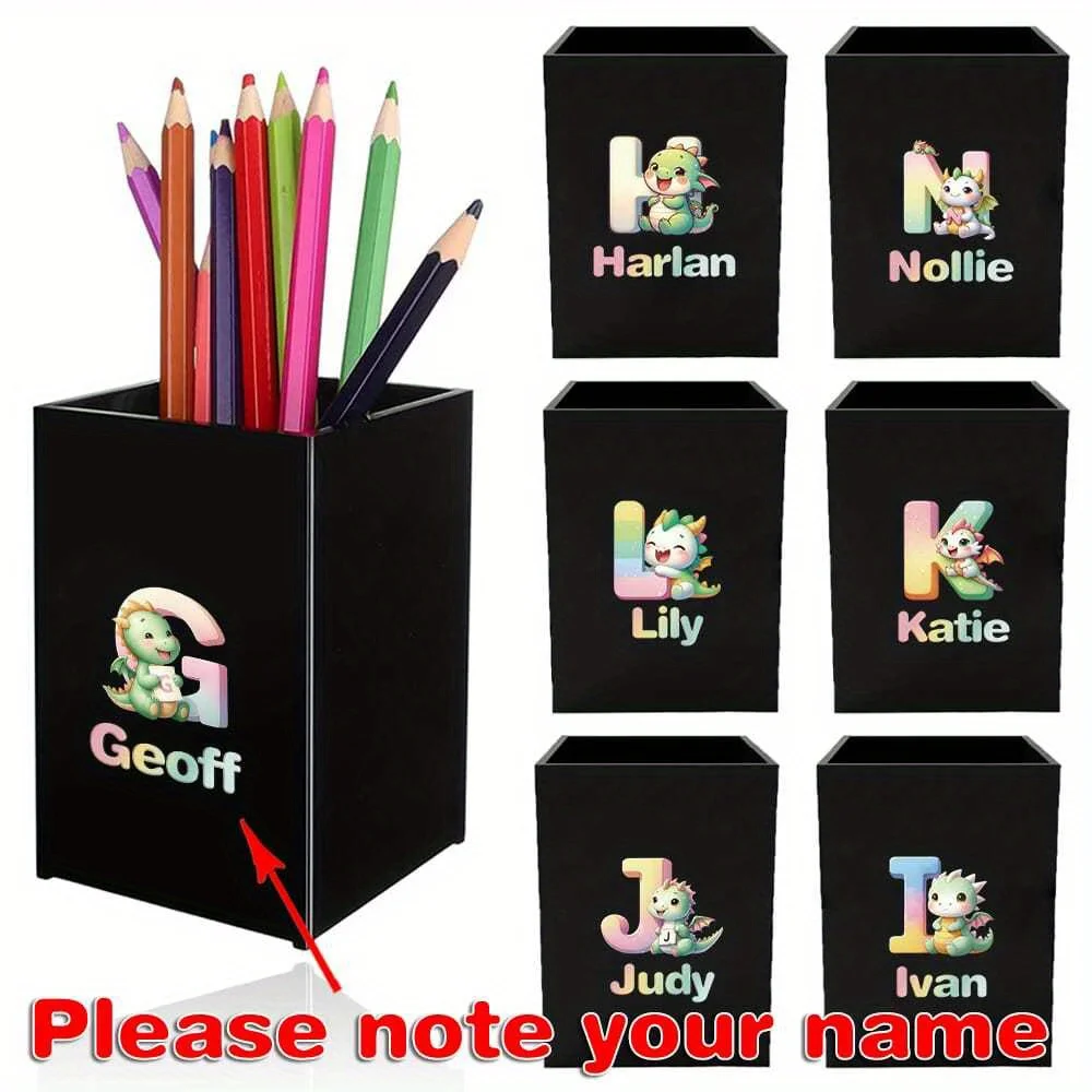 

Customized Name Practical Acrylic Pen Holder Pencil Cup Minimalist Stationery Holder Desk Organizer Cute Makeup Brush Case
