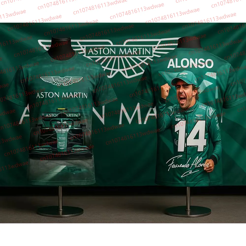 

Мужская футболка Aston Martin с коротким рукавом, мотоциклетная футболка Fernando Alonso 14, гоночный костюм, подарок для мужчин, модная футболка с фанатом Джеймса Бонд