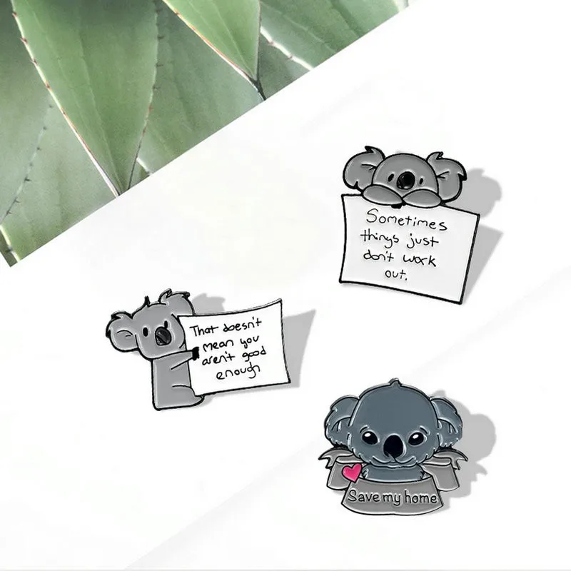 Enamel Pin Custom Cartoon Koala Bear Tips Brooches Badge for Bag Lapel Pin Buckle Animal Jewelry Gift for Friend Save My Home