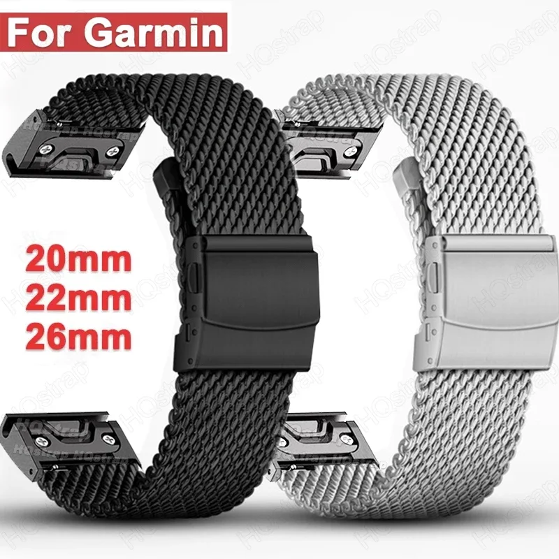 1.0mm Milanese Metal Strap for Garmin Fenix 8 7 6X 6S 6 Pro 5X 5 Stainless Steel Bracelet for Garmin Watch Band 26mm 22mm 20mm