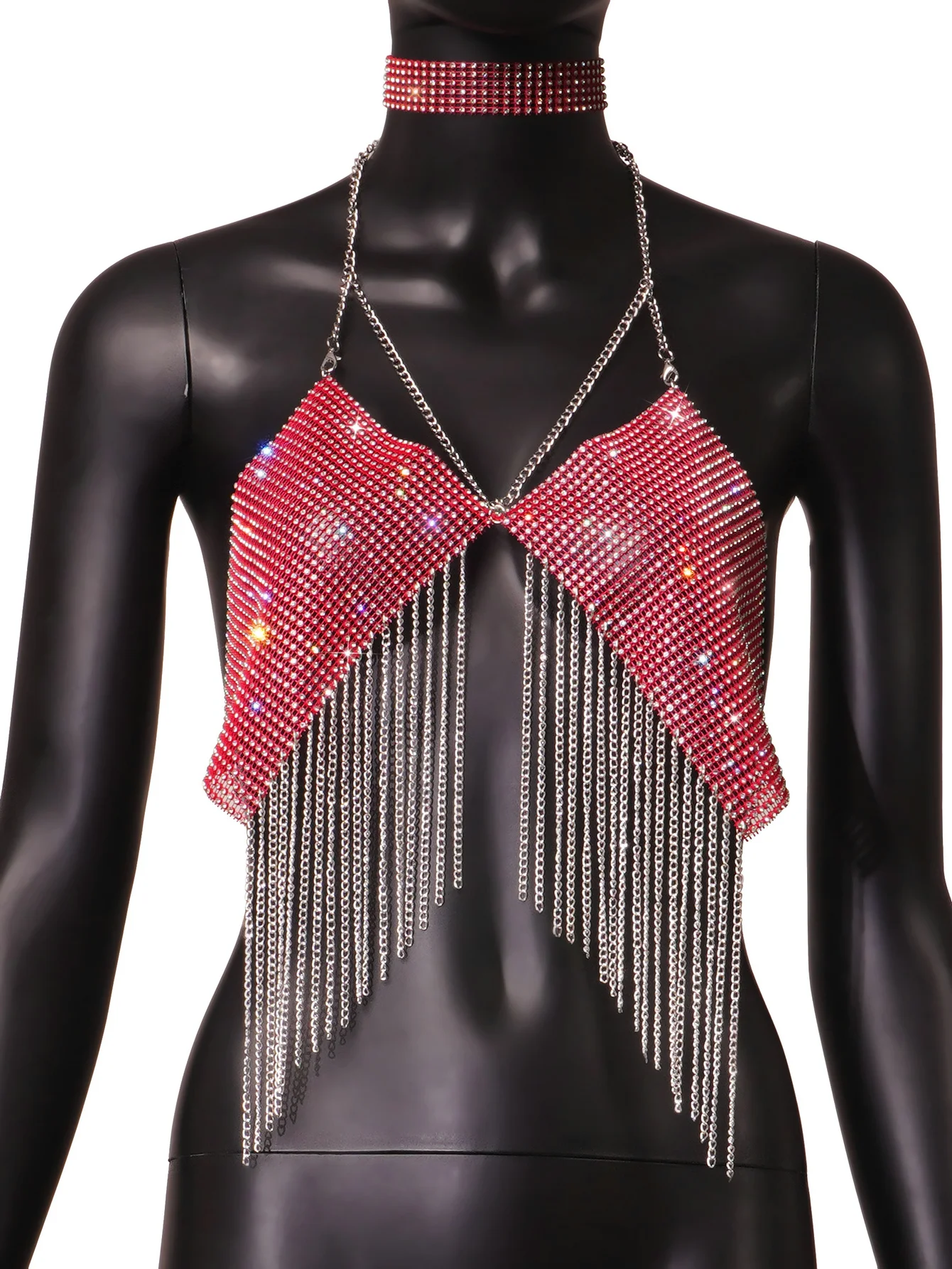 Sexy halter metal strass corsetto Crop top donna estate 2024 festival abbigliamento beach Club party fishnet top donna canotte