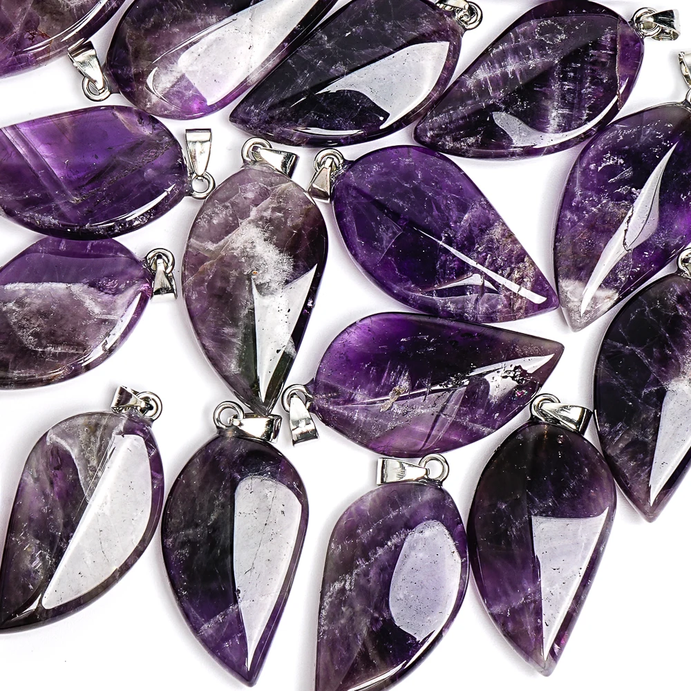 

1Pcs Boho Chic Purple Amethyst Leaf Charm Handmade Stone Pendant for Necklace Unique Tree of Life Jewelry 39X22X8MM