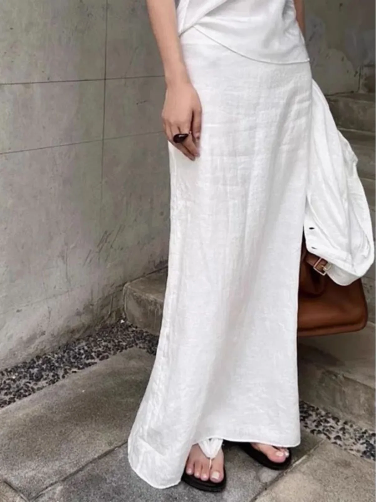 

Casual Long Skirt for Women mid Waist Pure Color f Body Skirt Ladies Faion Autumn Season Stand Fit Other Material