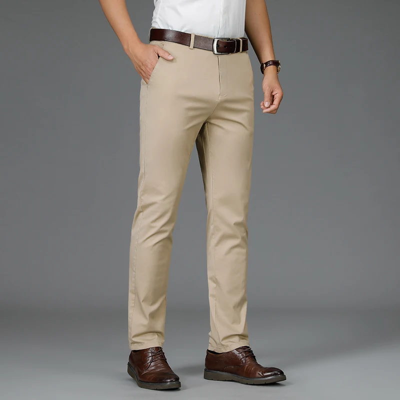 Pantalones informales para hombre, ropa Formal de negocios, finos, rectos, sueltos, elásticos, de alta calidad, traje de caballero, verano, 2024