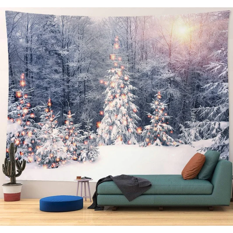 

Christmas Tree Tapestry Wall Hanging, Happy Winter New Year Snowwood Wall Cloth Dormitory, Bedroom, Living Room Decoration