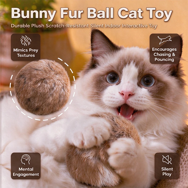 6/3/2/1Pcs 8cm Rabbit Fur Ball Cat Toy With Catnip Interactive Chasing Bite Resistant Plush Toy Balls Pet Accessories Supplies