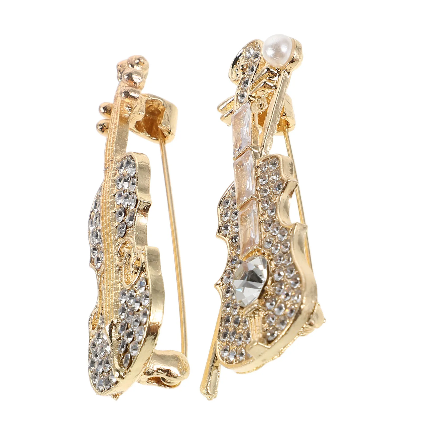 

2pcs Creative Violin Brooch Pin: Elegant Rhinestone Music Theme Accessory for Concerts Parties and Music Lovers
